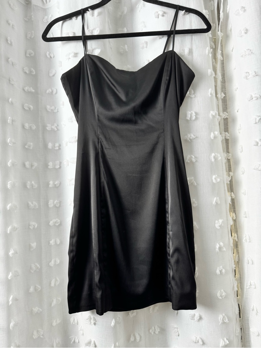 Aritzia Sunday Best Sleek Black Satin Mini Dress - Picture 2 of 4